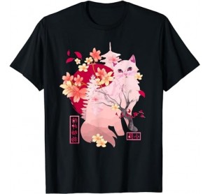 Sakura cat Tree Blossoms japanese art Retro 80s Japan Anime T-Shirt